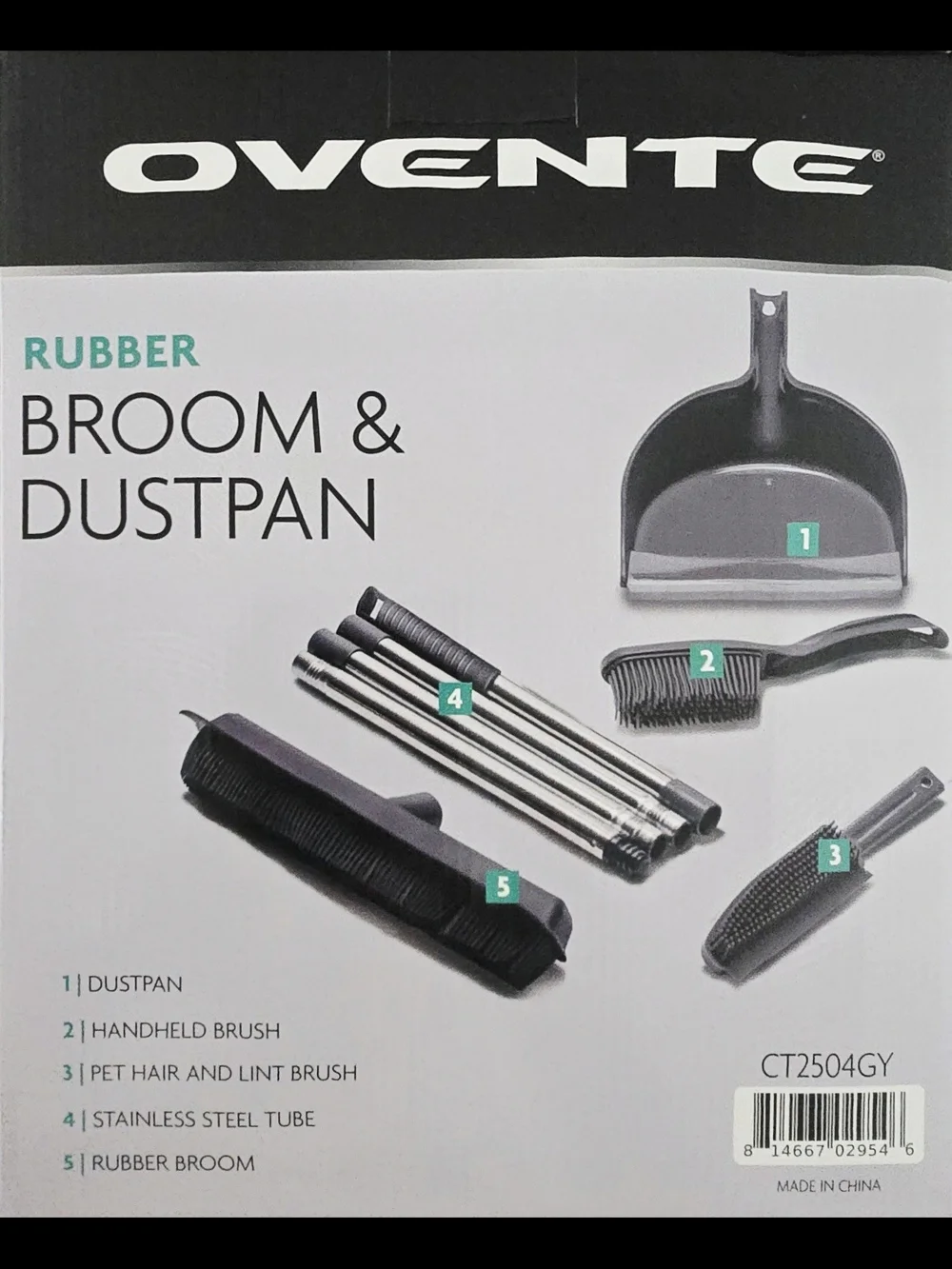 Ovente Rubber Broom & Dustpan Set